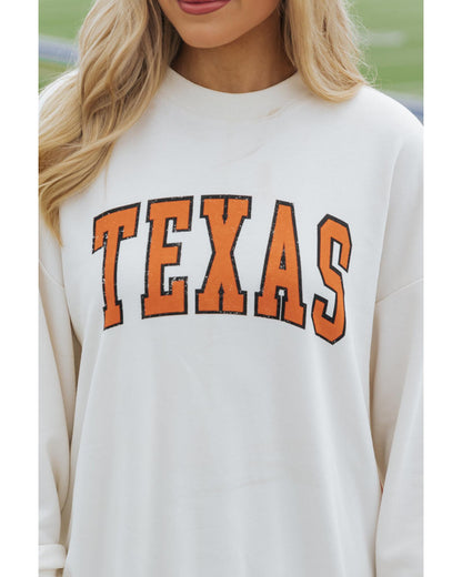 White TEXAS Graphic Drop Shoulder Crewneck Sweatshirt - M