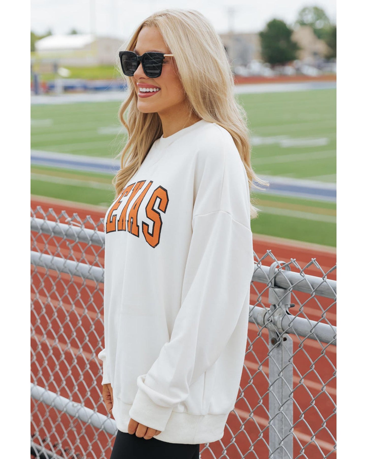 White TEXAS Graphic Drop Shoulder Crewneck Sweatshirt - M
