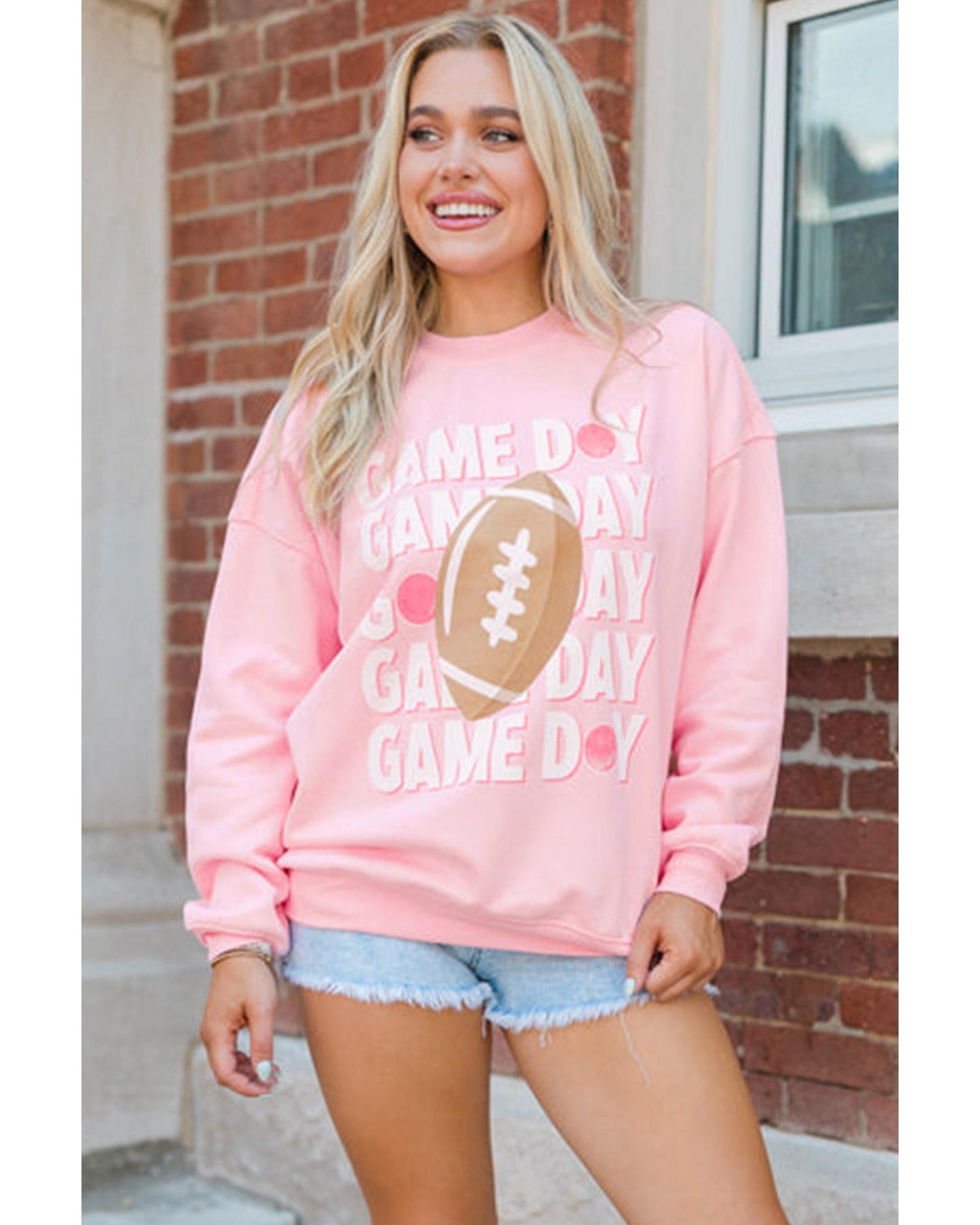 Pink GAME DAY Rugby Football Graphic Pullover Sweatshirt - XL