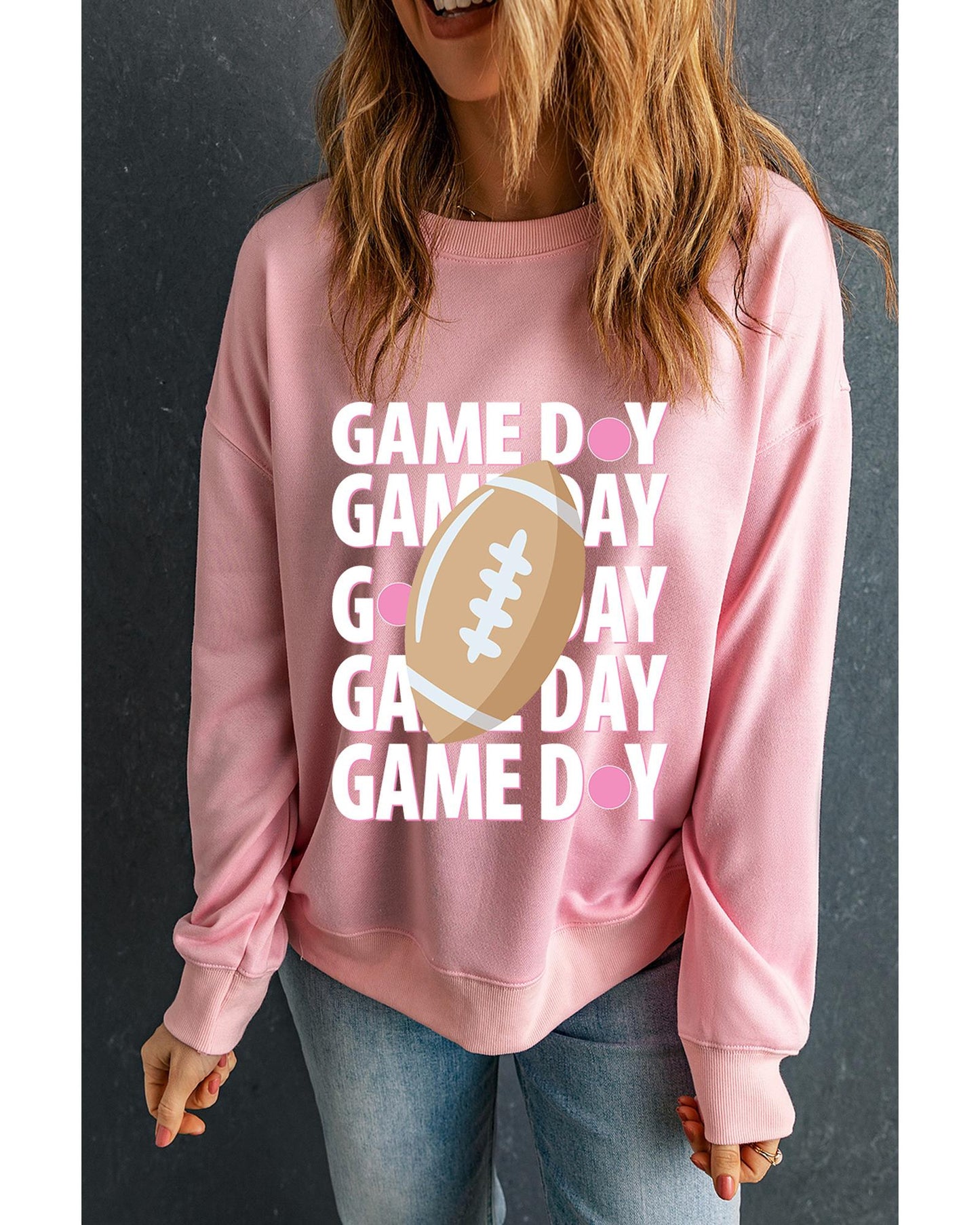 Pink GAME DAY Rugby Football Graphic Pullover Sweatshirt - XL