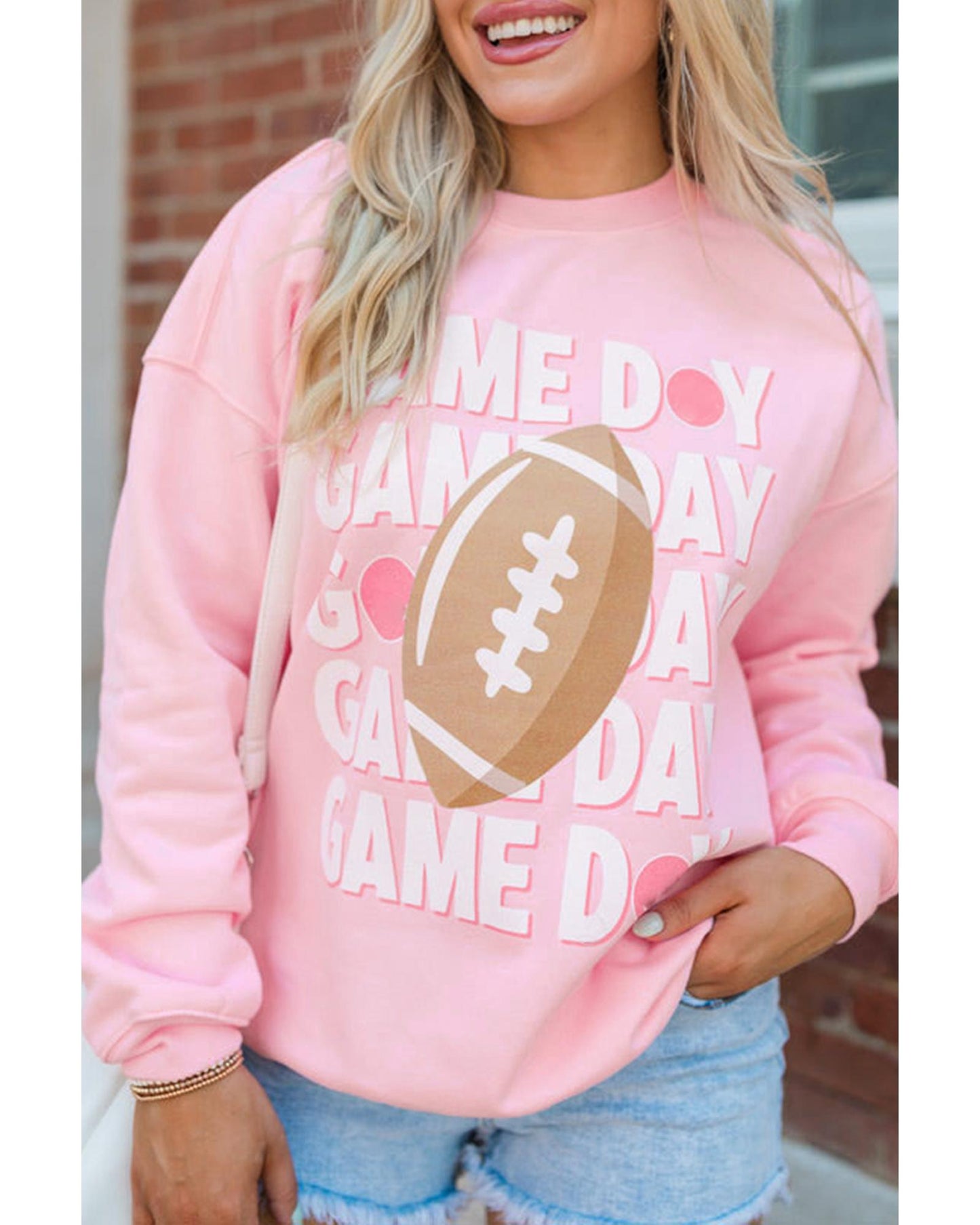 Pink GAME DAY Rugby Football Graphic Pullover Sweatshirt - XL
