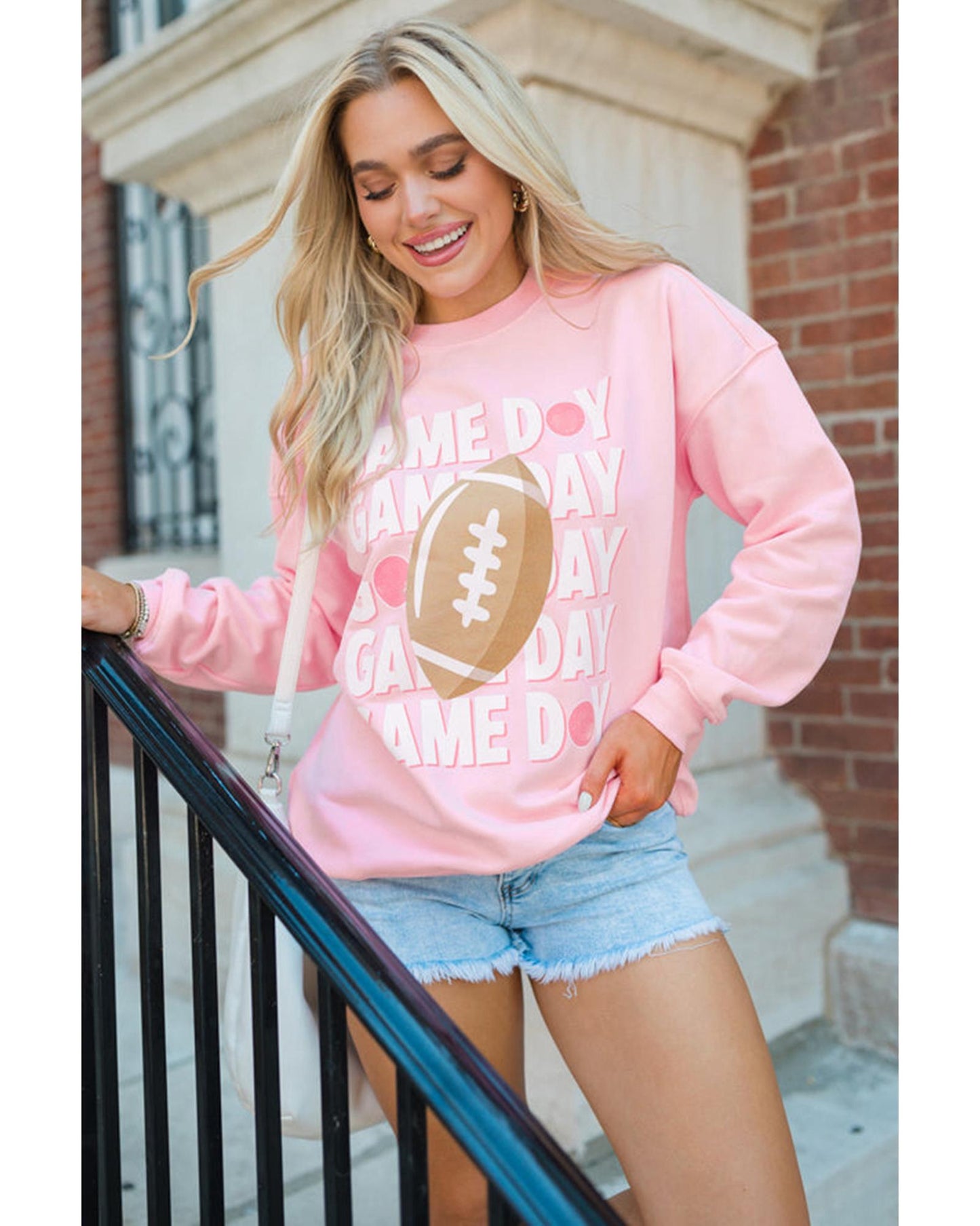 Pink GAME DAY Rugby Football Graphic Pullover Sweatshirt - XL