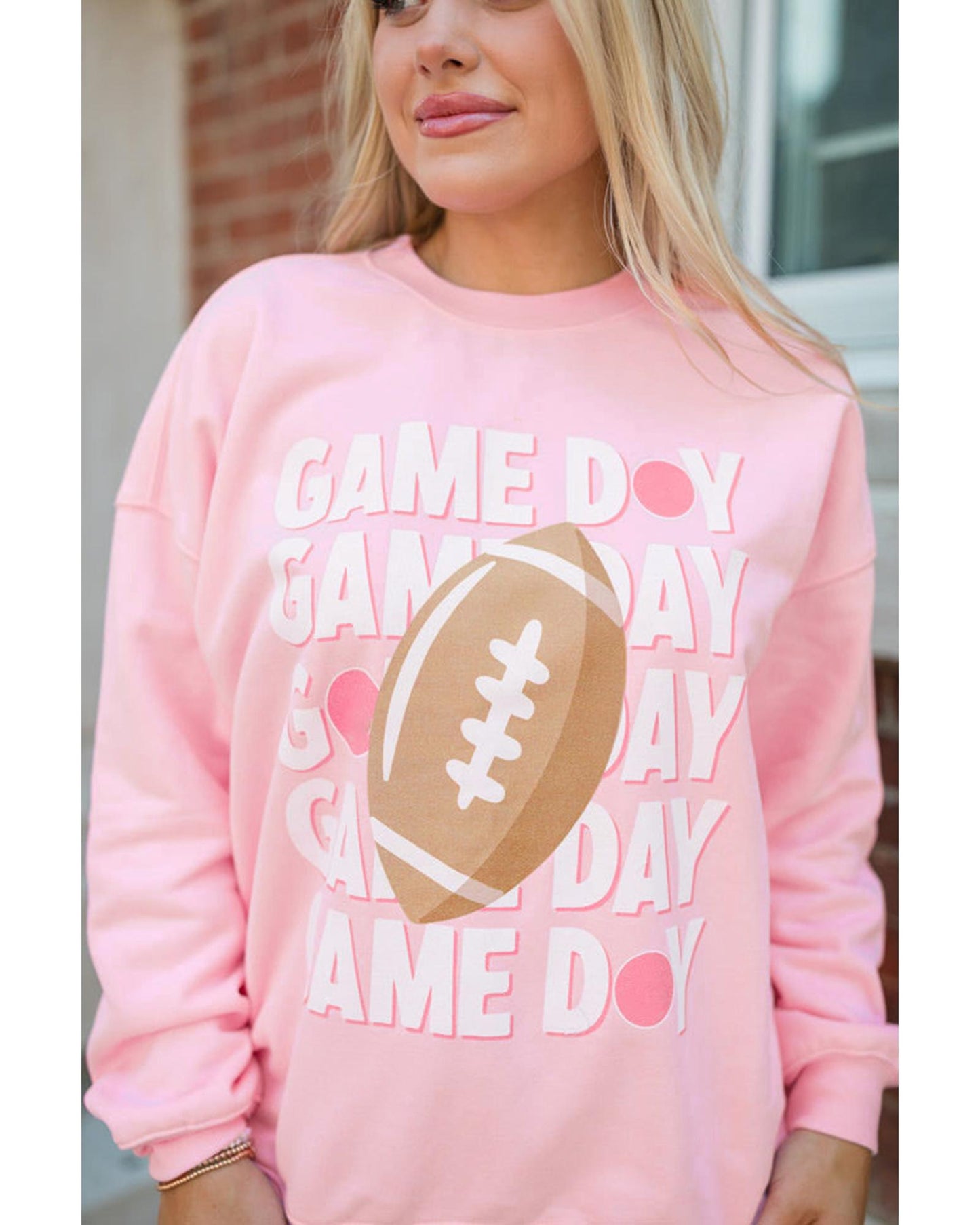 Pink GAME DAY Rugby Football Graphic Pullover Sweatshirt - XL