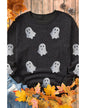 Black Halloween Ghost Corded Crew Neck Loose Sweatshirt - M