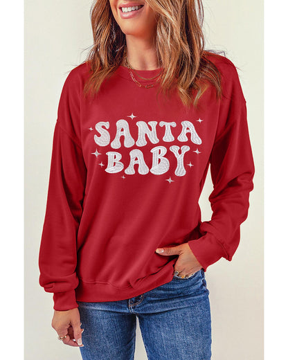 Red SANTA BABY Embroidered Crewneck Christmas Sweatshirt - XL