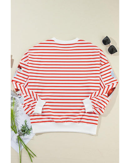 Orange Stripe Striped Sequin Santa Claus Pattern Christmas Pullover Sweatshirt - M