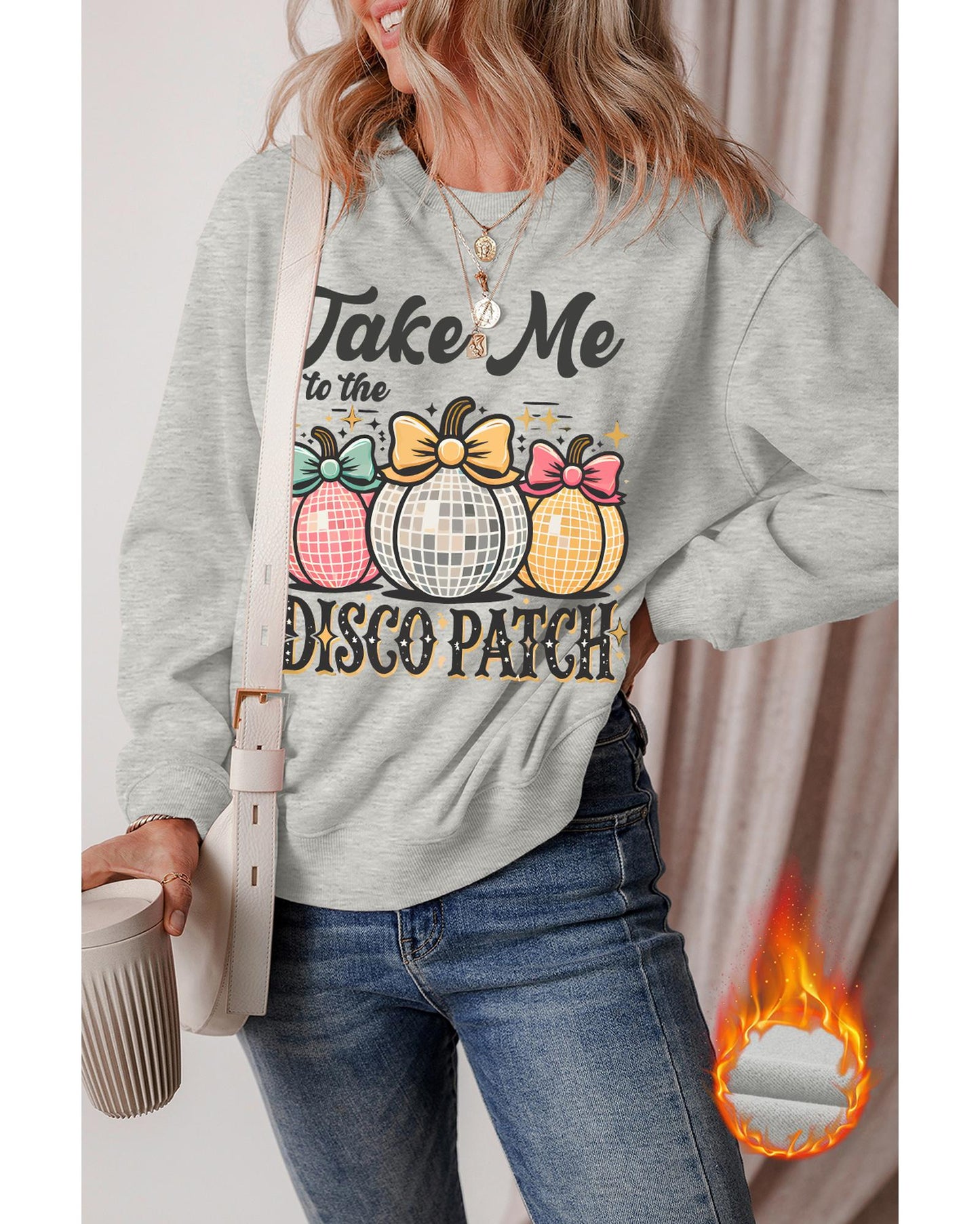 Gray Disco Ball Bowknot Pumpkin Graphic Crewneck Sweatshirt - 2XL
