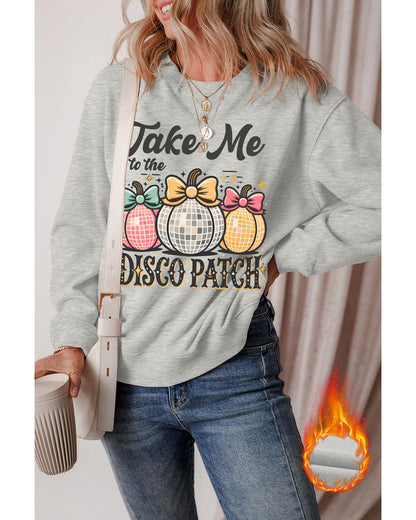 Gray Disco Ball Bowknot Pumpkin Graphic Crewneck Sweatshirt - M