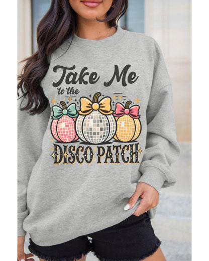 Gray Disco Ball Bowknot Pumpkin Graphic Crewneck Sweatshirt - M