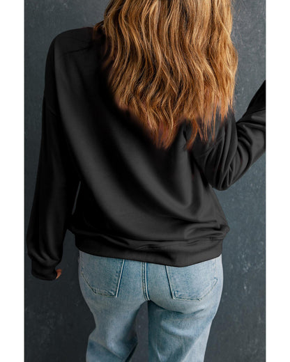 Black SPOOKY Graphic Drop Shoulder Halloween Pullover Sweatshirt - S