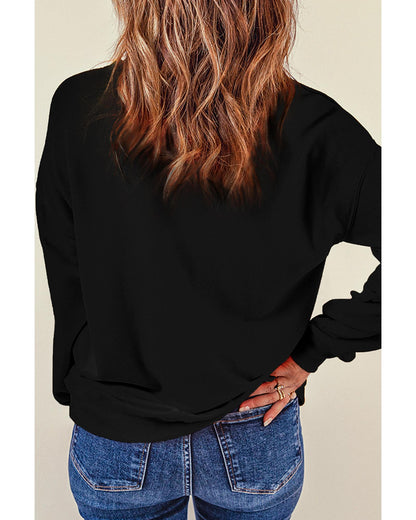 Black Glitter SPOOKY Ghost Pattern Crew Neck Halloween Sweatshirt - L