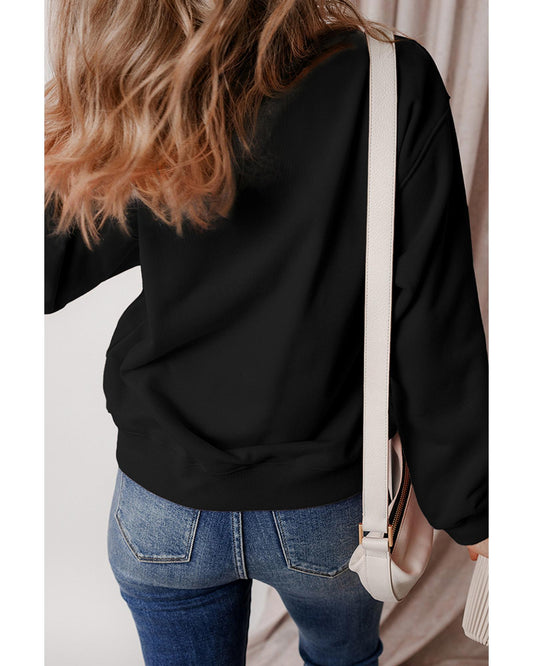 Black Glitter SPOOKY Ghost Pattern Crew Neck Halloween Sweatshirt - M