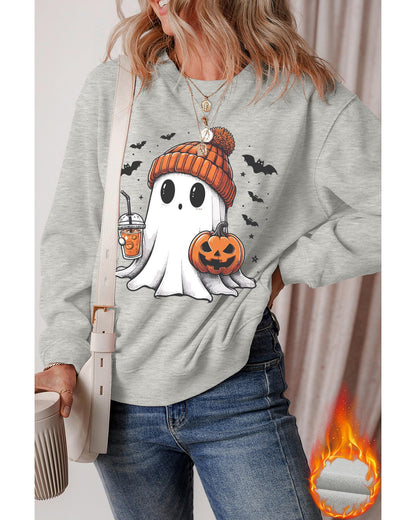 Gray Halloween Ghost Print Crewneck Drop Shoulder Sweatshirt - 2XL