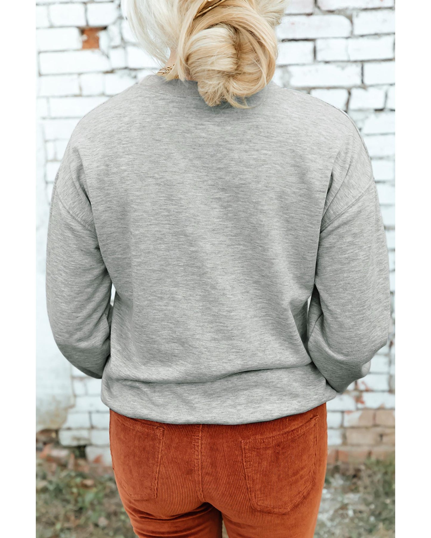 Gray Halloween Ghost Print Crewneck Drop Shoulder Sweatshirt - M