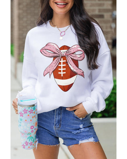 Beige Bowknot Rugby Football Graphic Game Day Pullover Sweatshirt - 2XL
