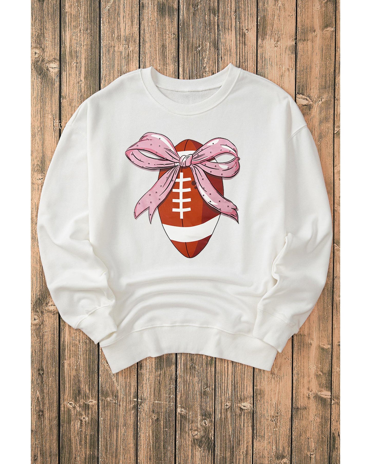Beige Bowknot Rugby Football Graphic Game Day Pullover Sweatshirt - 2XL