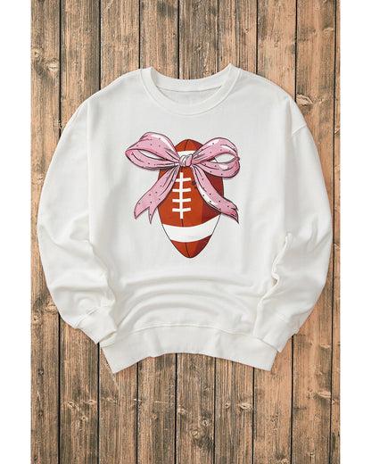 Beige Bowknot Rugby Football Graphic Game Day Pullover Sweatshirt - 2XL