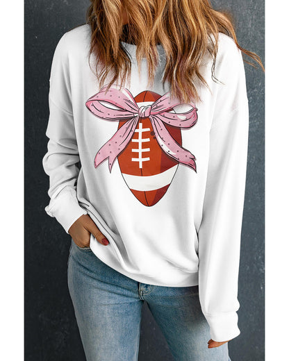 Beige Bowknot Rugby Football Graphic Game Day Pullover Sweatshirt - 2XL