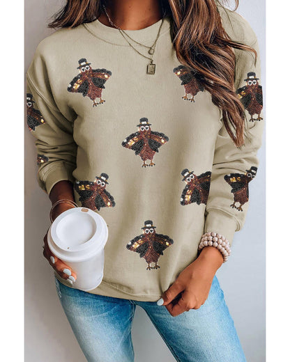 Parchment Shimmering Turkey Pattern Thanksgiving Holiday Sweatshirt - 2XL