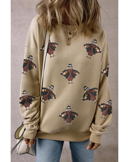 Parchment Shimmering Turkey Pattern Thanksgiving Holiday Sweatshirt - 2XL