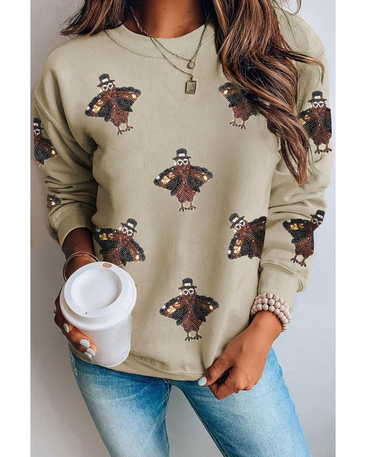 Parchment Shimmering Turkey Pattern Thanksgiving Holiday Sweatshirt - M