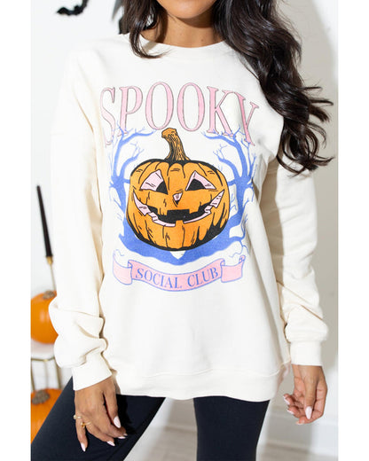 Beige SPOOKY SOCIAL CLUB Halloween Pumpkin Face Graphic Sweatshirt - 2XL