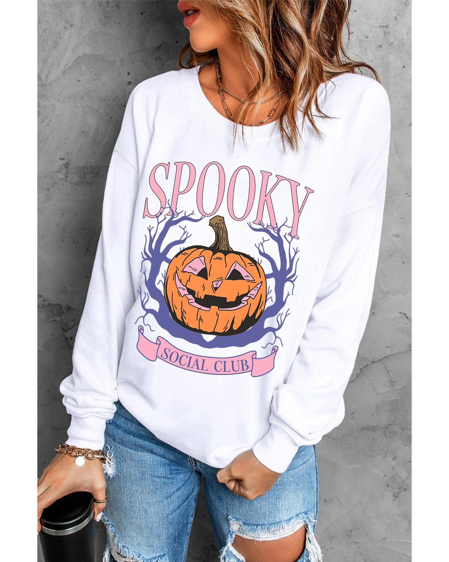Beige SPOOKY SOCIAL CLUB Halloween Pumpkin Face Graphic Sweatshirt - 2XL
