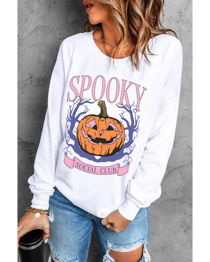 Beige SPOOKY SOCIAL CLUB Halloween Pumpkin Face Graphic Sweatshirt - 2XL