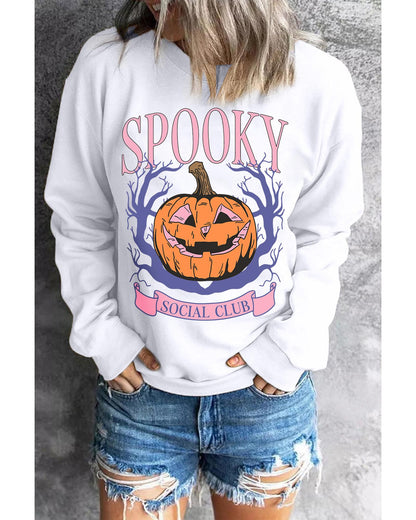 Beige SPOOKY SOCIAL CLUB Halloween Pumpkin Face Graphic Sweatshirt - L