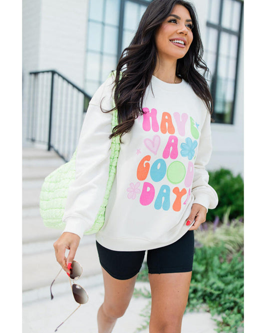 Beige HAVE A GOOD DAY Drop Shoulder Graphic Sweatshirt - 2XL