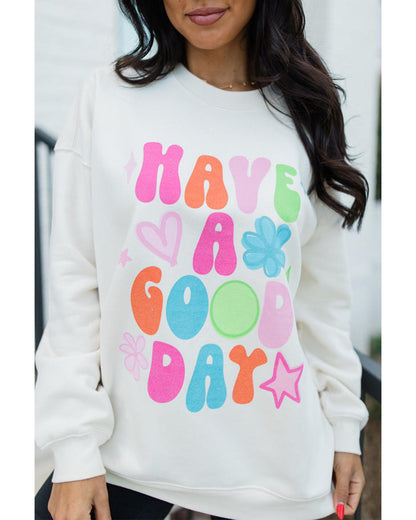 Beige HAVE A GOOD DAY Drop Shoulder Graphic Sweatshirt - M