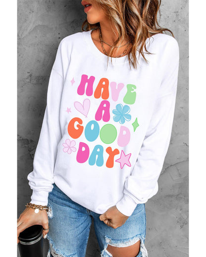 Beige HAVE A GOOD DAY Drop Shoulder Graphic Sweatshirt - M