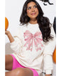 Beige Ghost Bowknot Graphic Crew Neck Drop Shoulder Sweatshirt - 2XL