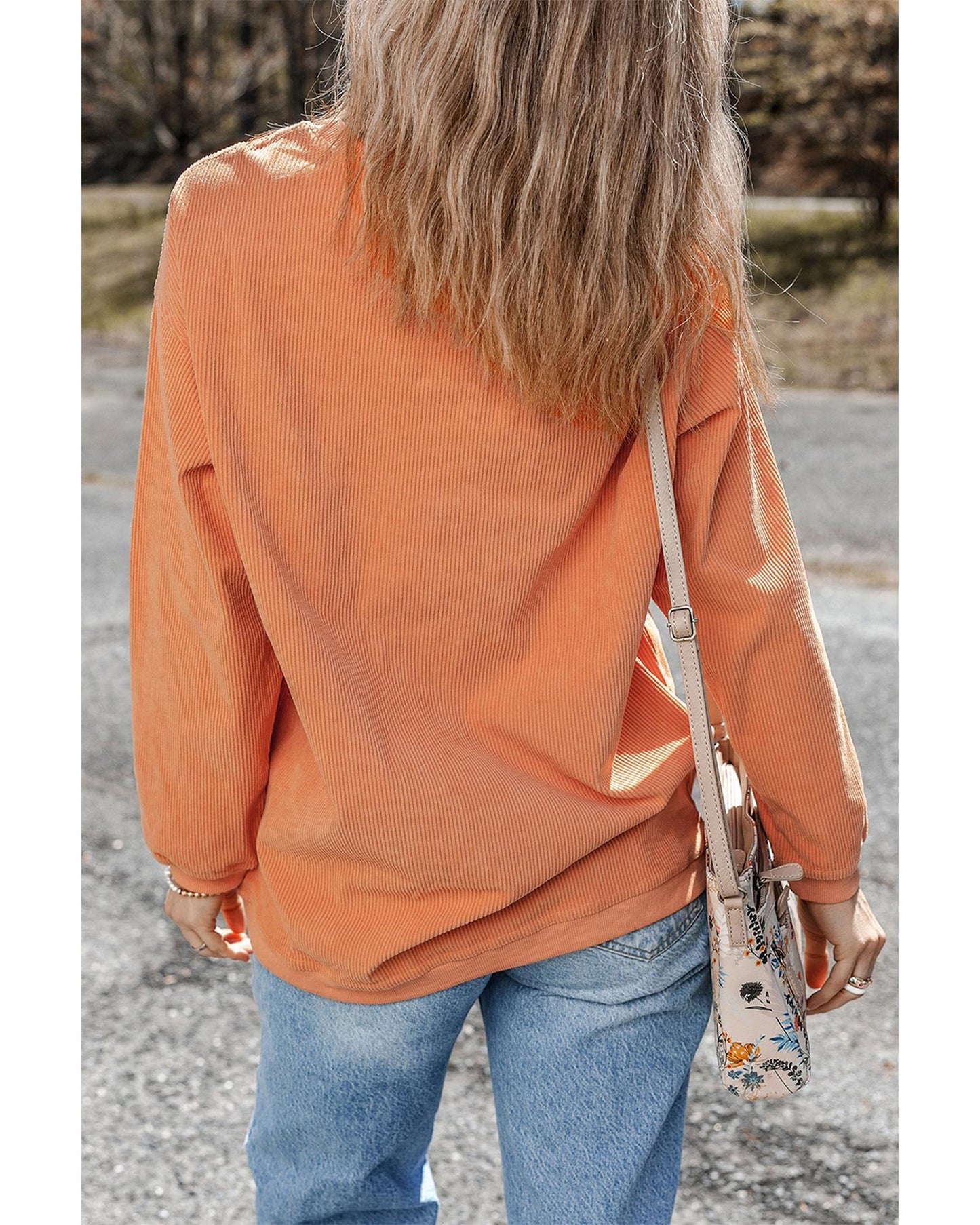 Orange Halloween Ghost Pumpkin Bat Print Corded Pullover Sweatshirt - S