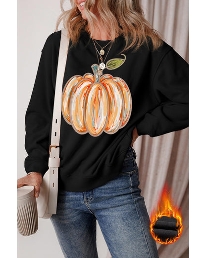 Black Thanksgiving Pumpkin Graphic Drop Shoulder Sweatshirt - 2XL