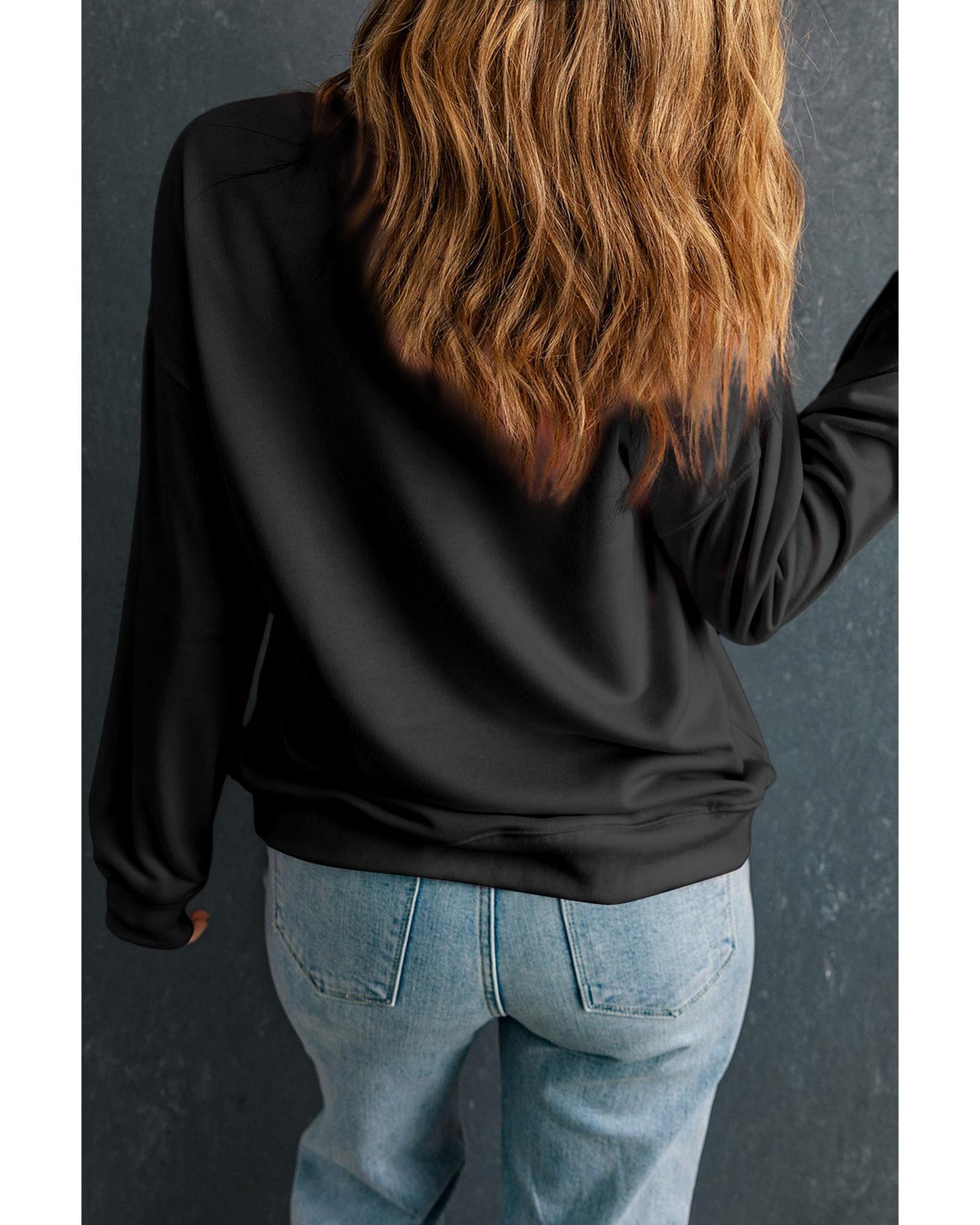 Black Thanksgiving Pumpkin Graphic Drop Shoulder Sweatshirt - M