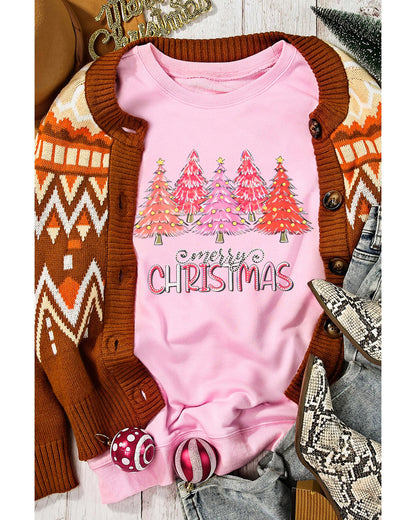 Pink Rhinestone Merry CHRISTMAS Christmas Tree Graphic Sweatshirt - XL