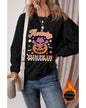 Black Halloween Howdy PUMPKIN Print Crew Neck Pullover Sweatshirt - L
