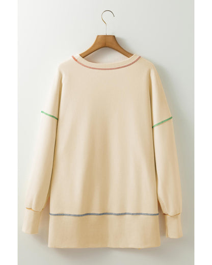White Give Thanks to the LORD Graphic High Low Hem Loose Sweatshirt - M