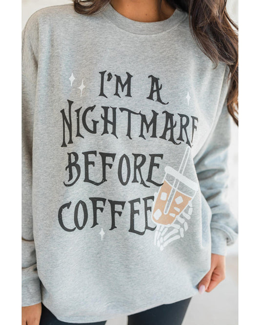 Gray I'M A NIGHTMARE BEFORE COFFEE Graphic Crewneck Sweatshirt - S