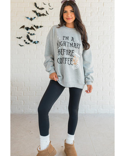 Gray I'M A NIGHTMARE BEFORE COFFEE Graphic Crewneck Sweatshirt - S