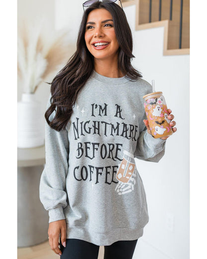 Gray I'M A NIGHTMARE BEFORE COFFEE Graphic Crewneck Sweatshirt - S