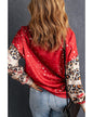 Red YEEHAW COWGIRL Graphic Bleached Scatter Leopard Sleeve Sweatshirt - M