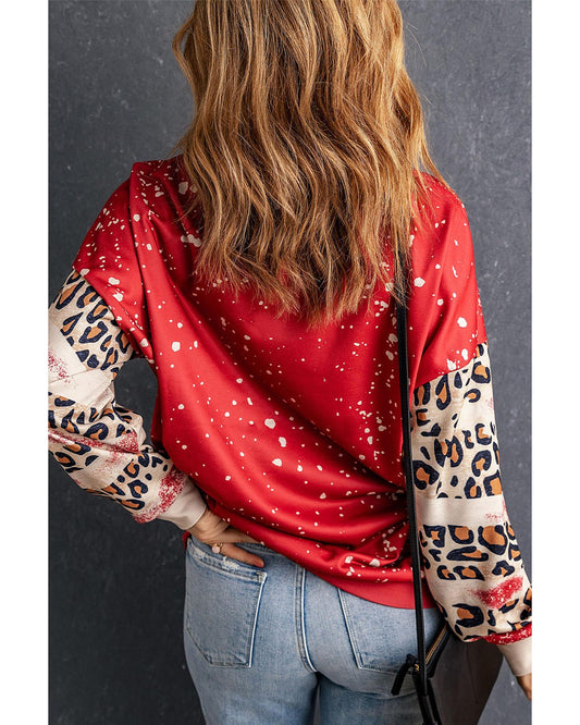 Red YEEHAW COWGIRL Graphic Bleached Scatter Leopard Sleeve Sweatshirt - S