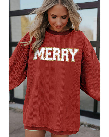 Racing Red MERRY Graphic Corded Christmas Sweatshirt - 2XL