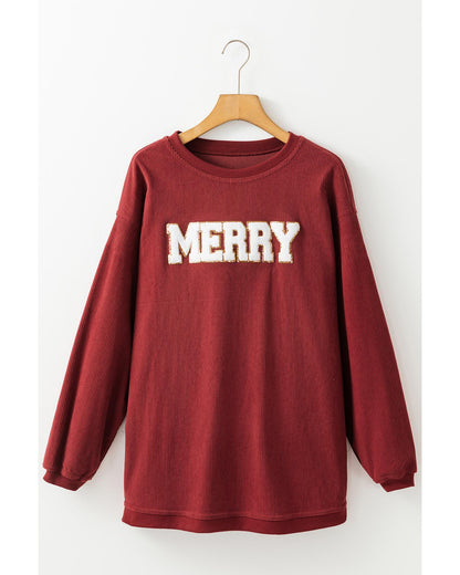 Racing Red MERRY Graphic Corded Christmas Sweatshirt - L