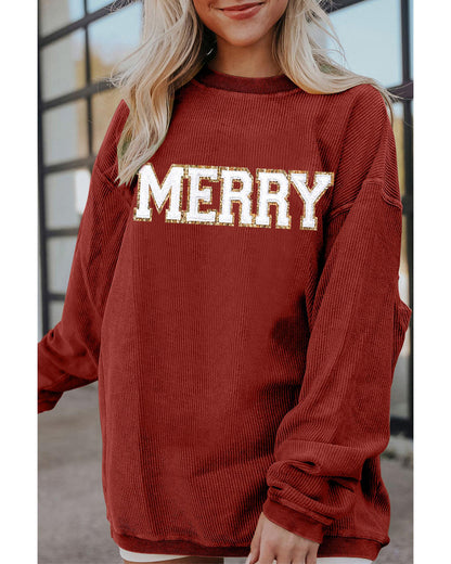Racing Red MERRY Graphic Corded Christmas Sweatshirt - L