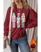 Burgundy Nutcracker Graphic Drop Shoulder Christmas Sweatshirt - S
