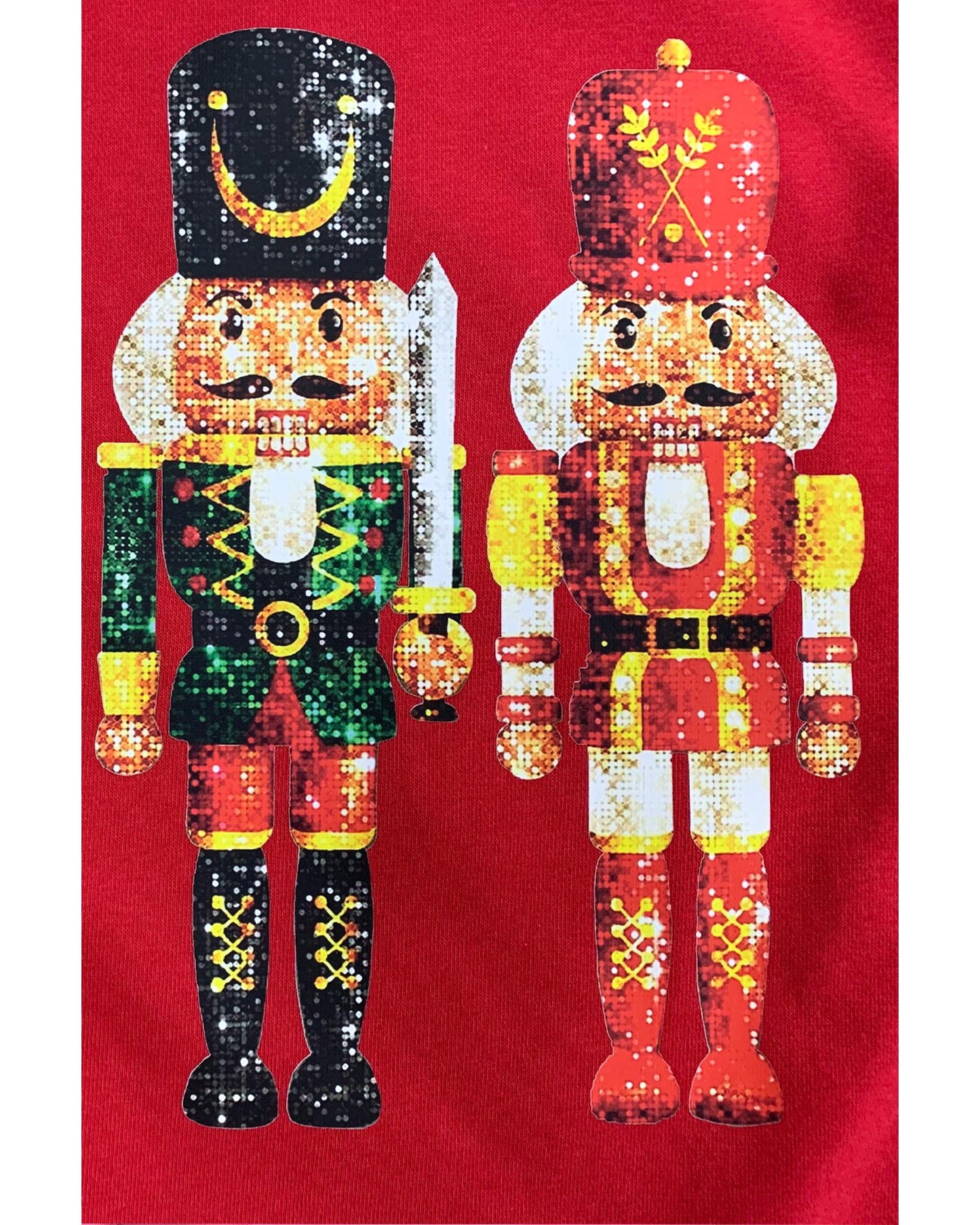 Red Christmas Metallic Nutcracker Graphic Crew Neck Sweatshirt - M