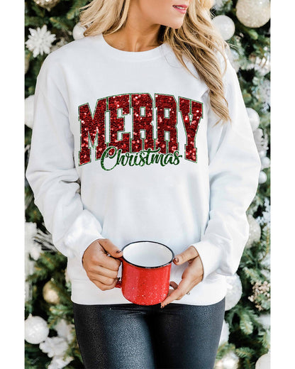 Beige MERRY Christmas Heat Transfer Printing Crewneck Pullover Sweatshirt - 2XL